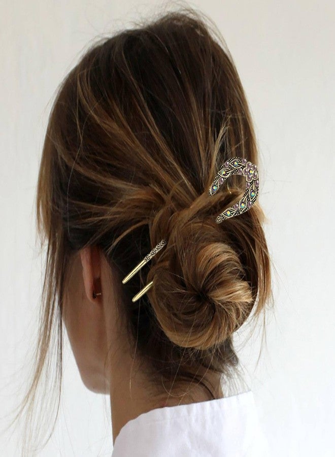 Outyua 2PCS French Hair Pin for Women Vintage French Twist Hair Pin with Rhinestone Crystal Metal U Shaped Hair Fork Chignon Hairpin - Image 5